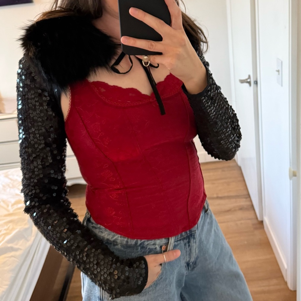 Maria Grazia Severi Sequin Fur Trim Shrug Black Glam Mob Wife  S